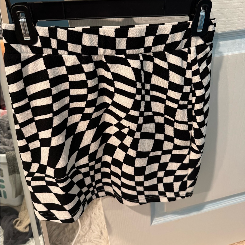 Black and white checkerboard mini skirt